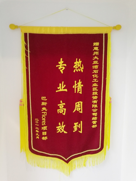  巴斯夫Flores项目部赠锦旗“专业高效、热情周到”  （巴斯夫颁发） 